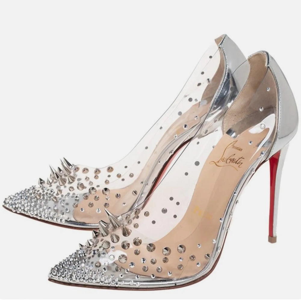 CHRISTIAN LOUBOUTIN GROTIKA SILVER SPIKED PUMPS - Picture 2 of 6